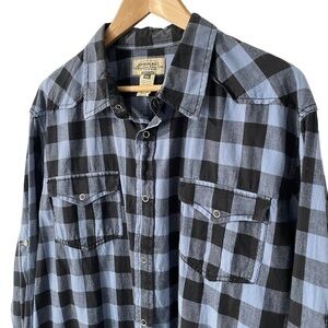 American Rag Button Down Shirt Mens XXL Blue Black Check Western Casual EUC